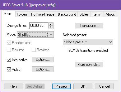 The JPEG Saver configuration dialog